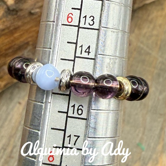 Amethyst and aquamarine beaded ring band - Picture 2 of 2